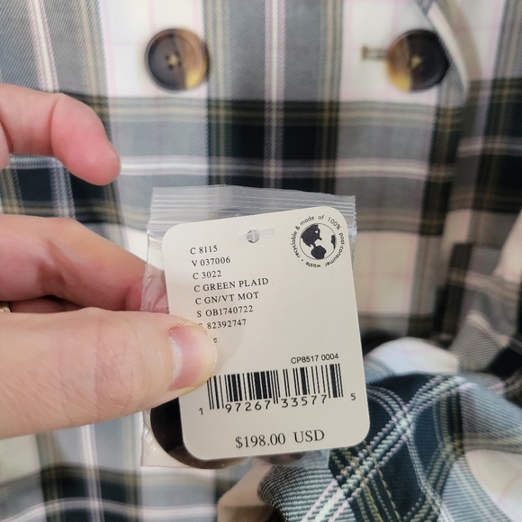 NWT Free People Freddie Longline Plaid Blazer Green Cream - Picture 8 of 9